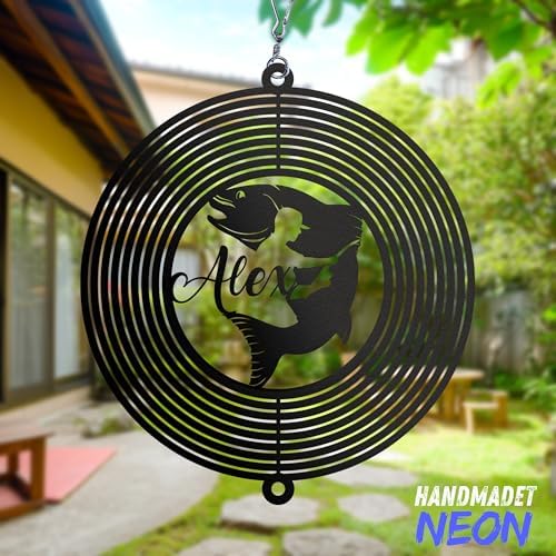 Personalized Wind Spinner Sublimation Hummingbird Custom Name Flowers Metal Art Laser Cut Design 3D Decor for Garden Yard Outdoor Indoor Lawn Patio Porch Birds Lover Presents (Fishing) - Image 6