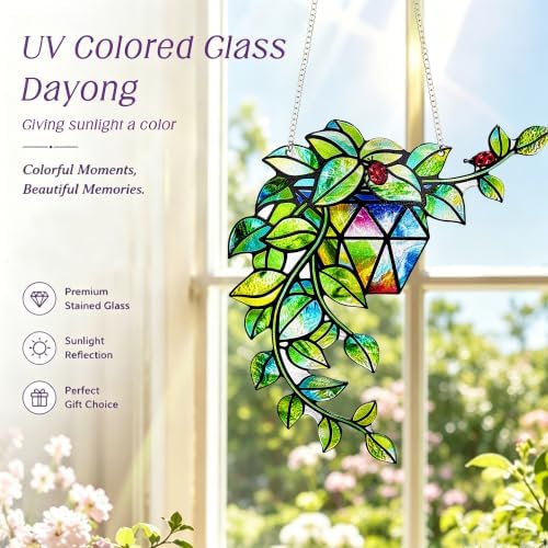 Plant Suncatcher Glass, Stained Glass Suncatcher Plant Window Hanging, Unique Nature Lover Gifts Leaf Idea - Image 4