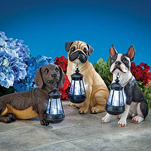 Bits and Pieces Dog Solar Powered Garden Lantern Statue, Resin - Image 4