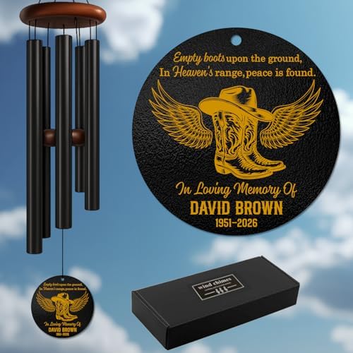 Personalized Memorial Wind Chimes for Outdoors Cowboy Boots Hat Wings Tribute Western Sympathy Gift Custom Name Years for Loss of Loved One Dad Husband Ranch Keepsake Hanging Garden Rustic - Image 7