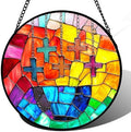 Stained Glass Window Hanging - Abstract Colorful Cross Sun Catcher for Door Terrace Garden Home Decor, Orange Red Suncatcher Birthday Gifts for Lovers Women Men Dad Mom Nana 9.8 in by JOSUMALY