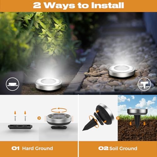 vighep Solar Ground Lights,18 Pack Flat Solar Lights Outdoor Waterproof, Bright LED Solar Disc Lights, 6000K Cool White Landscape Lighting for Outside Yard Garden Pathway Driveway Lawn - Image 6