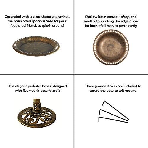 Westcharm 28 Inch Lightweight Poly Resin Outdoor Birdbath for Outside with Decoration Pedestal Base Stand - Pedestal Bird Bath for Outdoors Yard and Garden - Antique Bronze - Image 6