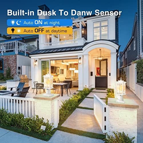 VIANIS Dusk to Dawn Outdoor Post Lights with Pier Mount Base, Modern White - Image 2