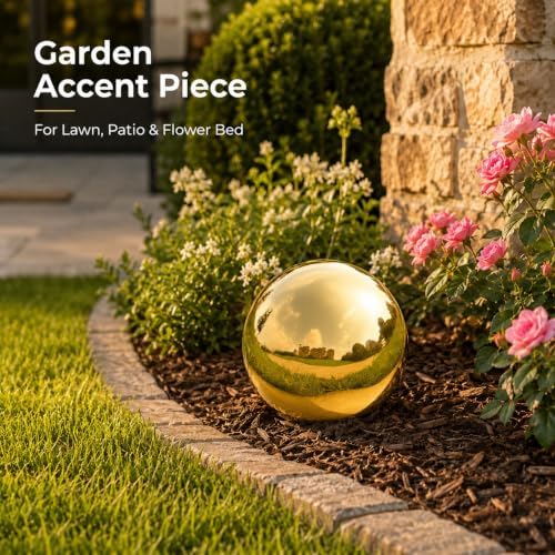 Gazing Ball Garden Mirror Outdoor - 12 Inch Outside Decorative Globe, Gold - Image 5