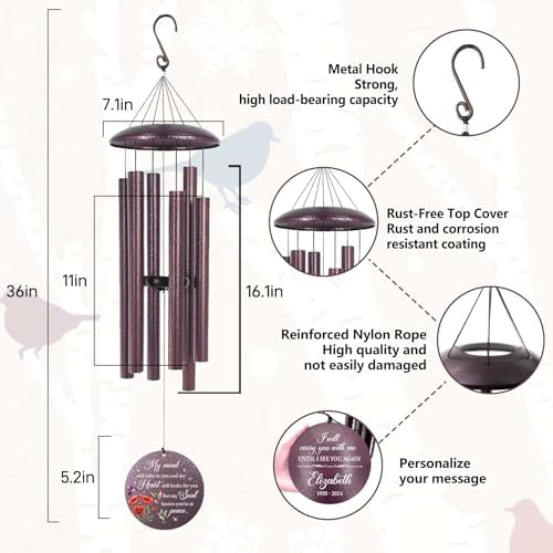ASTARIN Personalized Memorial Wind Chime for Loss of Loved One 30/36/45 inch, Sympathy Deep Tone Wind Chimes for Mom Dad/Mother Father, Remembrance Gifts for Grief Condolence Funeral - Image 3