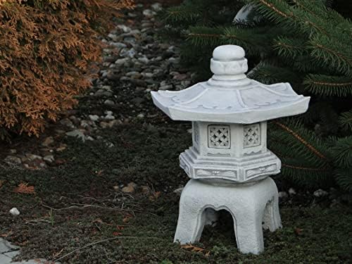 Asian Pagoda Lantern Statue Zen Garden Handmade Decoration Concrete Lantern Figurine Creative Outdoor Decor Gray by Unknown