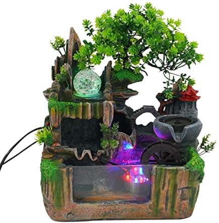 Tabletop Waterfall Fountain, Mini Rockery Fountain with Color-Changing LED Light, Indoor Resin Desktop Fountain Décor for Home Office, 7 x 11.8 x 13 Inch by Milzeone