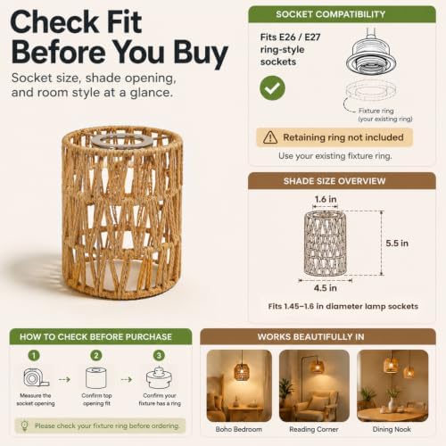 6-Pack Boho Rattan Lamp Shades - Cylinder Shade Natural Wicker Lampshades - Image 2