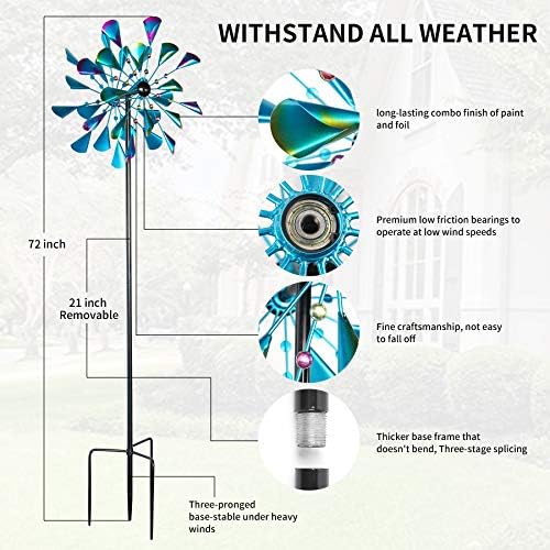 Decoroca Large Outdoor Metal Wind Spinners - Wind Sculptures & Spinners for Yard Patio Lawn Garden Decorations, Windmill Outdoor Clearance with Stable Metal Stake(Blue&Green Rotating) - Image 6