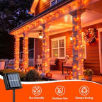 QITONG Solar Halloween String Lights, 2 Pack Each 66ft 200 LED Orange led Lights Outdoor Waterproof, Green Wire Twinkle Light with 8 Modes for Outside - Image 5