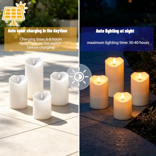 Wondise 4Pack Solar Candles Outdoor Waterproof IP65 Rechargeable - Image 3