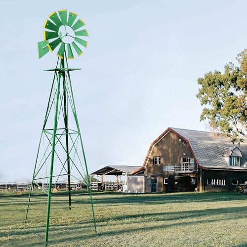 8FT Garden Windmill, Metal Yard Decor with Weather Vane, Green by HAHASOLE