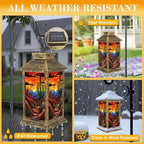 Solar Lantern Outdoor Waterproof Desert Landscape Cactus Sunset Stained Glass Style Garden Decor LED Hanging Solar Lights Tabletop Lamp Gifts for Women Mom Outside Yard Patio Porch - Image 3
