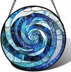 Blue Ocean Wave Stained Glass Window Hanging Suncatcher Gift for Women 9.8" by Follow