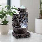 Indoor Tabletop Fountain with 4-Tier Stone Bowls, Rolling Crystal Ball & LED Lights – Tranquil Waterfall Decor for Home, Office or Zen Space (23066) by MSEONWXI