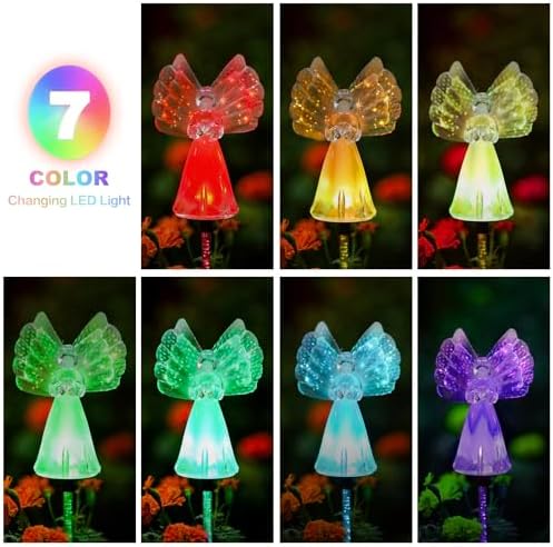 Outdoor Solar Garden Lights,4 Pack Solar Angel Decorative Lights, IP67 Waterproof Color Changing LED Solar Outdoor Lights,Solar Stake Lights for Cemetery Grave Garden Patio Yard Lawn Decoration - Image 5