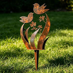 Bird & Wildflower Metal Garden Stake, Bird & Wildflower Metal Yard Art Flower Garden Stakes, Decorative Outdoor Plant Stake with Rusty Paint Process for Lawn Yard Garden Patio (1PCS) - Image 3
