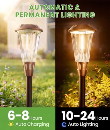 BITPOTT Solar Pathway Lights Outdoor, Bright 2-in-1 Warm&Cold Solar Lights Outdoor, IP65 Waterproof Garden Lights Solar Powered Walkway Lighting Outside for Yard Driveway Path (2, Warm&Cool) - Image 4