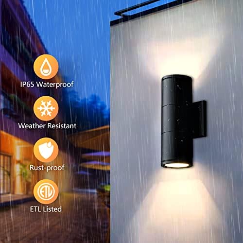 wowlite Outdoor Wall Sconce, Modern Up & Down Wall Light, Matte Black - Image 3