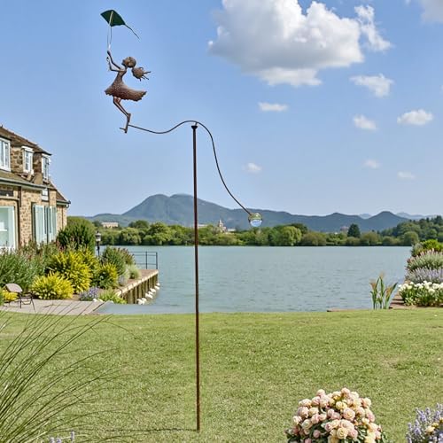 Metal Yard Balancer Garden Decorative Stakes 67", Rusty Treatment Iron Balancing Sculpture, Girl Flying Kite Balanced Stake, Present to Mother Sister Daughter as Park Lawn Patio Decor Art - Image 5