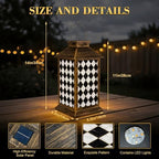 Solar Lantern Outdoor Waterproof White Black Check Marble Seamless Repeat Diagonal marbling Garden Decor LED Hanging Solar Lights Tabletop Lamp Gifts for Women Mom Outside Yard Patio Porch - Image 2