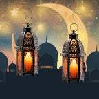 NEEDOMO Set of 2 Moroccan Lanterns Decorative Indoor & Outdoor, Hanging Candle Lantern, 11'' Vintage Candle Holder, Metal Lanterns Decorative, Table, Patio, Porch, Shelf, Gothic Home Decor (Amber) - Image 3