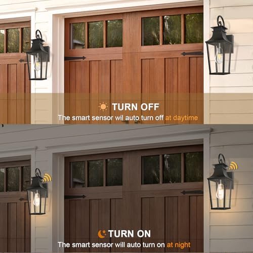 ALVIME Dusk to Dawn Outdoor Wall Lighting, 17 Inch Matte Black Outdoor Sconce Lights, Exterior Light Fixtures for House, Front Door, Porch, Patio, Garage, E26 Base& High Strength Clear Glass - Image 3