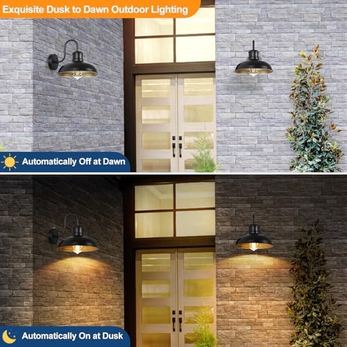 TOBUSA 2-Pack Dusk to Dawn Outdoor Wall Lights, 10’’ Waterproof Farmhouse Gooseneck Outdoor Barn Light, Anti-Rust Vintage Black&Gold Outside Wall Sconce Lights for House Porch Garage - Image 2