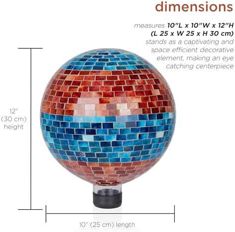 Alpine Corporation HGY292 Striped Mosaic Gazing Globe, Stylish Décor for Garden, Patio, & Lawn, 12" H, Orange and Turquoise - Image 3
