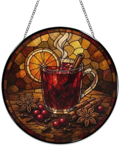 Mulled Wine Cinnamon Stained Glass Suncatcher 9.8" Colorful Window Hanging Ornament, Retro Sun Catcher Decor with Chain for Home Wall Garden Birthday Christmas Mothers Day - Image 4