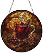 Mulled Wine Cinnamon Stained Glass Suncatcher 9.8" Colorful Window Hanging Ornament, Retro Sun Catcher Decor with Chain for Home Wall Garden Birthday Christmas Mothers Day - Image 4