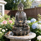 19.7" H Buddha Fountain with Pump & LED Light, 2 Tier Zen Style Meditating Buddha Water Fountain Indoor and Outdoor Buddha Statues for Garden Patio Backyard and Home Decor - Image 2