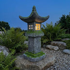 Solar Pagoda Lantern Statue Moss Covered 31.5”H LED Japanese Zen Decor by GRASOLAR