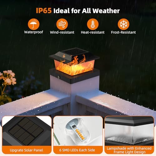 Solar Post Cap Lights, Black, 4x4/5x5, 8-Pack - Image 5