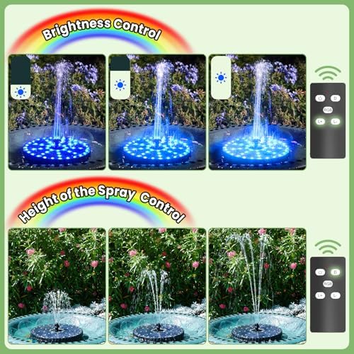 Yzert Remote Solar Fountain Adjust Spray Height with Fantastic Colorful Lights, 2026 6W Solar Bird Bath with 4000 mAh Battery, Solar Water Fountain Pump for Outdoor, Garden Decor, Pond, Pool (54LEDs) - Image 5