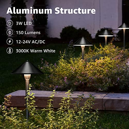SUNVIE 4-Pack 7" Low Voltage Path Lights Black Aluminum, Conical Hat Design - Image 2
