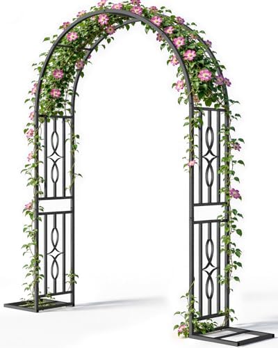Metal Garden Arch, Heavy Duty Garden Trellis for Climbing Plants, with Enlarged Base for Stability, Ideal for Wedding Arches & Party Decorations, 55" W x 86" H by VOXOR