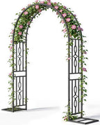 Metal Garden Arch, Heavy Duty Garden Trellis for Climbing Plants, with Enlarged Base for Stability, Ideal for Wedding Arches & Party Decorations, 55" W x 86" H by VOXOR