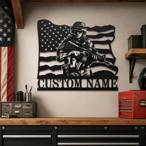 Personalized Army Soldiers Metal Signs Custom Military Metal Wall Art Patriotic American Flag Wall Decor Personalized US Military Army Gifts Veterans Day Gifts - Image 3