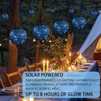 Solar Hanging Lantern Outdoor Garden Lights, Round Glass and Metal Hanging Lantern, 15 Firefly LED Lights, 7 x 20 Inch (Blue) - Image 4
