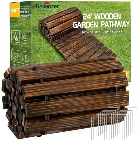 RELIANCER 24' Wooden Garden Pathway,Outdoor Roll Out Walkway,Patio Footpath by RELIANCER