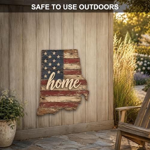 Rhode Island "Home" State Shape Sign — Vintage American Flag Wall Decor — UV-Printed Aluminum (Not Real Wood) — Patriotic State Pride Art for Indoors & Outdoors — Made in USA - Image 4