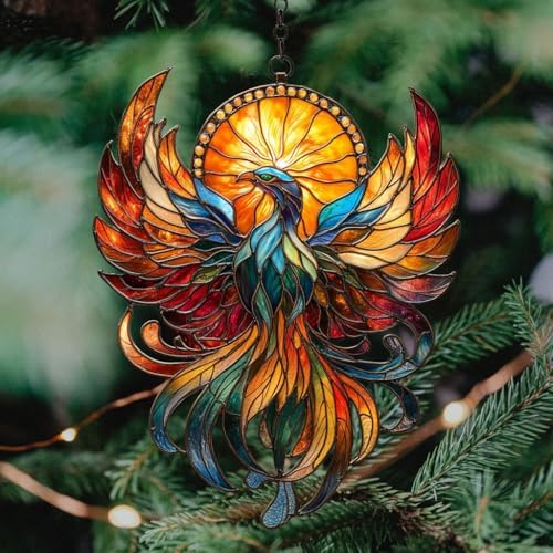 Vivid Phoenix Mosaic Art Piece Acrylic Suncatcher - Image 4