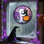 Ghost Cat Pumpkin Purple Stained Glass Window Hanging Suncatcher Gifts 15" - Image 5