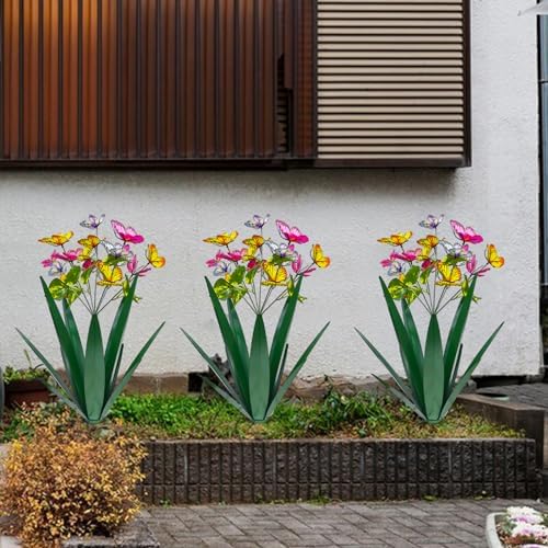 TOMBABY Garden Outdoor Butterfly Enlarge Thickened Wind Resistant Metal Agave Garden Art Metal Plant Country Sculpture Statue Decorations Ornaments Artificial Waterproof Butterflies(Green 2pcs) - Image 5
