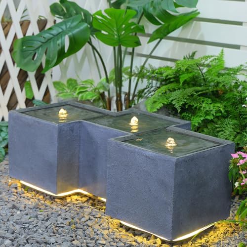 Sunlinua Small Modern Outdoor Water Fountain with 3 Led Lights - Image 3