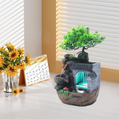 Gdrasuya10 Indoor Water Fountain, Small Tabletop Waterfall Fountain, Rockery Ornament with LED for Office Home Bedroom - Image 2