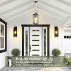 BesLowe 15” Large Outdoor Pendant Light, Modern Hanging Lantern, Black - Image 4