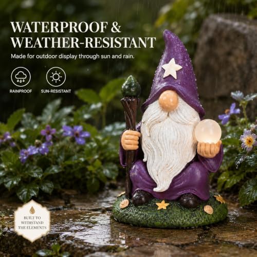 Solar Wizard Garden Gnome Statue with Crystal Ball Light for Yard Decor - Image 4